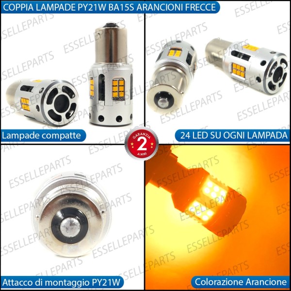 Coppia Lampade PY21W BAU15S 24 LED CANBUS 3.0 PER FRECCE DIREZIONALI PER OPEL COMBO CARGO