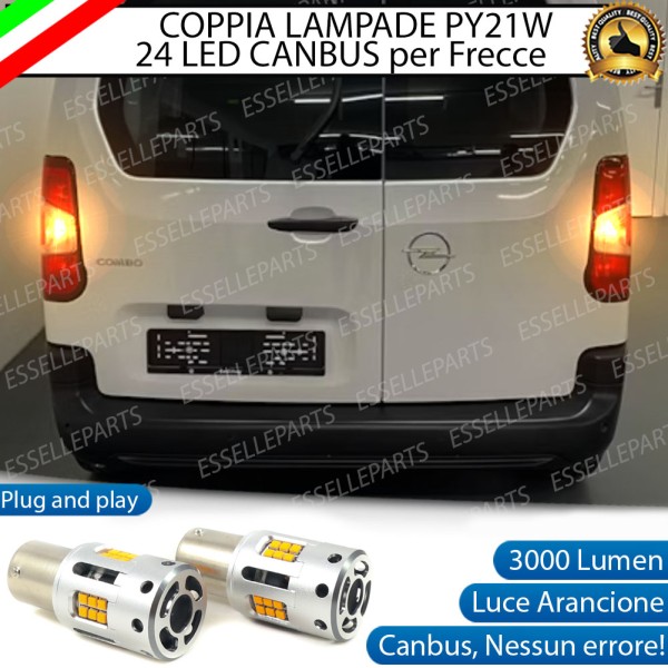Coppia Lampade PY21W BAU15S 24 LED CANBUS 3.0 PER FRECCE DIREZIONALI OPEL COMBO CARGO