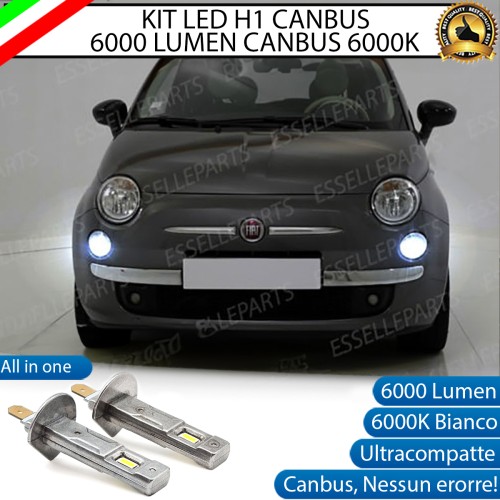 Kit Full LED H1 Abbaglianti 6000 Lumen 6000K bianco FIAT 500 Pre-Restyling