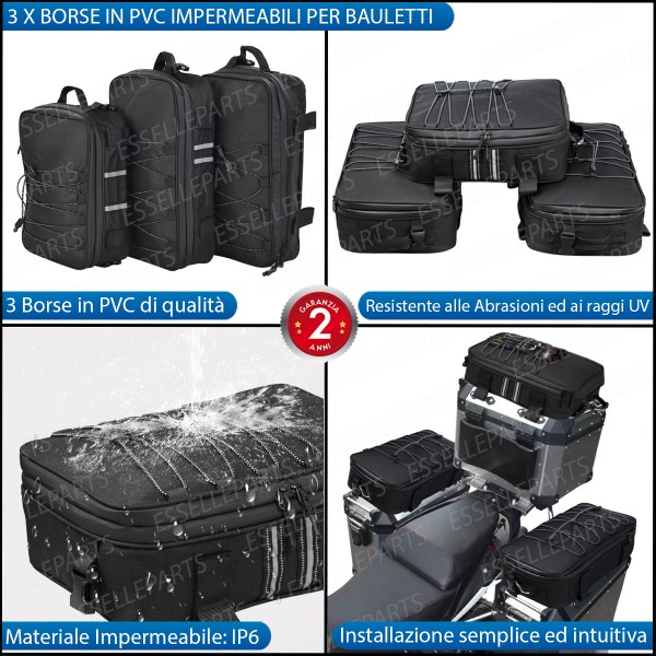 Set 3 Borse Aggiuntive Valigie Laterali e Posteriori per Bauletti Moto Adventure