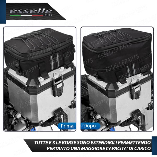 Set 3 Borse Aggiuntive Valigie Laterali e Posteriori per Bauletti Moto Adventure