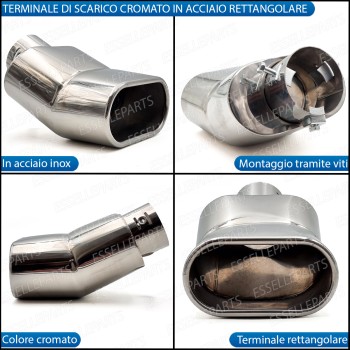 Terminale Di Scarico Rettangolare per Fiat Punto EVO Finalino Cromato Inox