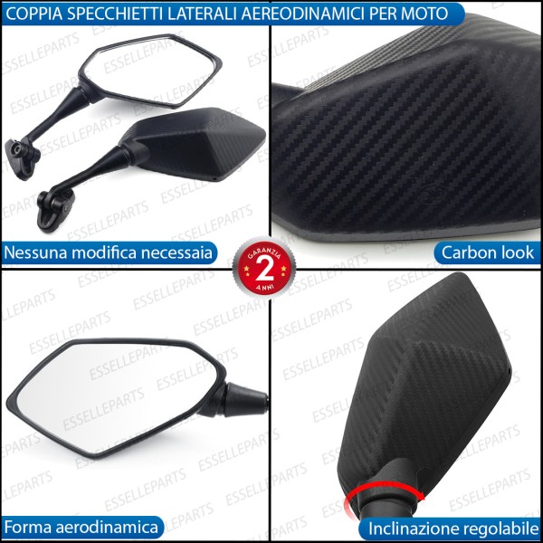 Coppia Specchietti Retrovisori Carbon Look Universali per moto carenate