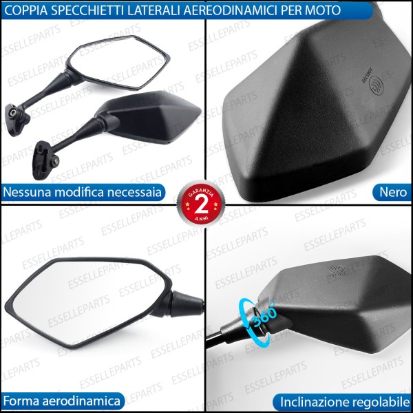 Coppia Specchietti Retrovisori Nero Opaco per moto carenate