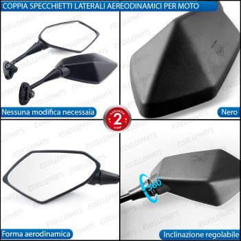 Coppia Specchietti Retrovisori Nero Opaco per moto carenate Coppia Specchietti Retrovisori Nero Opaco per moto carenate