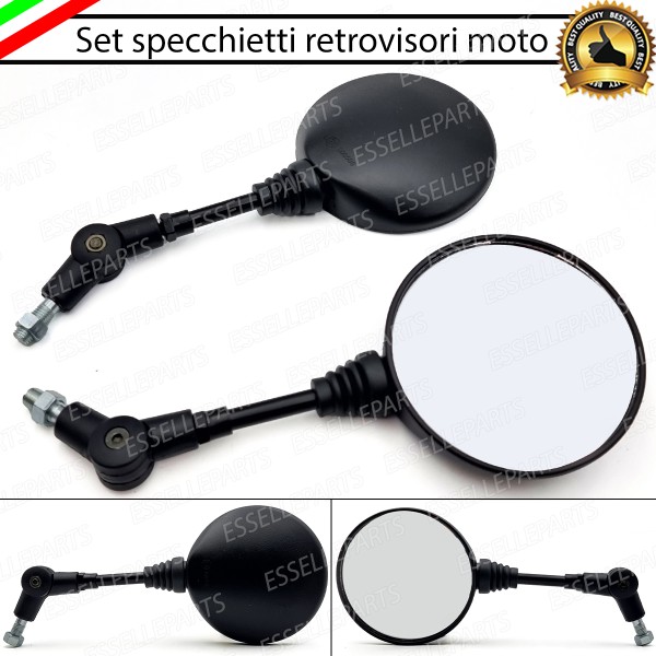 Coppia Specchietti Retrovisori Neri Rotondo Tondo Universali per moto,motorini,scooter