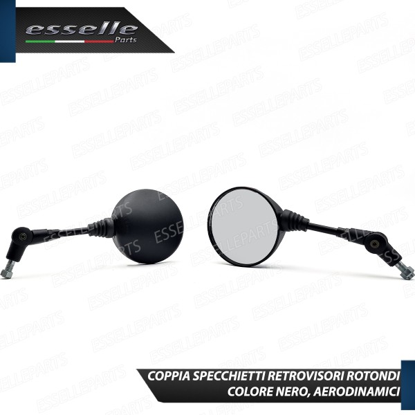Coppia Specchietti Retrovisori Neri Rotondo Tondo Universali per moto,motorini,scooter
