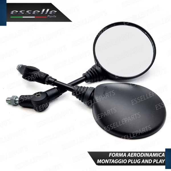 Coppia Specchietti Retrovisori Neri Rotondo Tondo Universali per moto,motorini,scooter