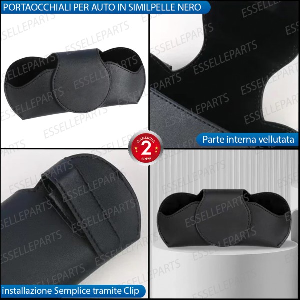 Portaocchiali per Auto in Similpelle Nero per Aletta parasole
