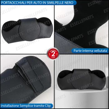 Portaocchiali per Auto in Similpelle Nero per Aletta parasole
