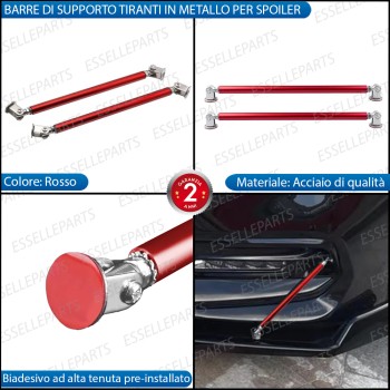2 X BARRE SUPPORTO TIRANTI IN ACCIAIO ROSSO 20CM PER PARAURTI, SPOILER, SPLITTER 2 X BARRE SUPPORTO TIRANTI IN ACCIAIO ROSSO 20CM PER PARAURTI, SPOILER, SPLITTER