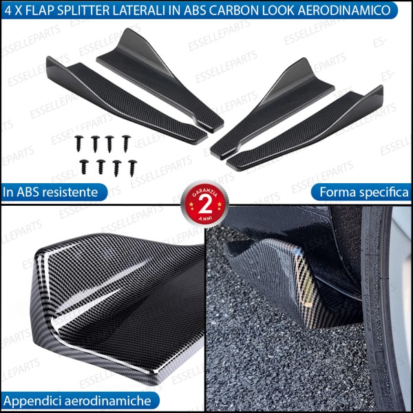 4 X Flap splitter spoiler minigonne laterali carbon look in ABS aerodinamici