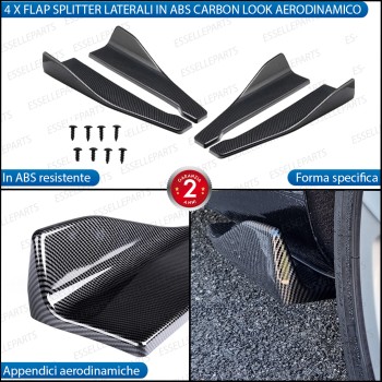 4 X Flap splitter spoiler minigonne laterali carbon look in ABS aerodinamici