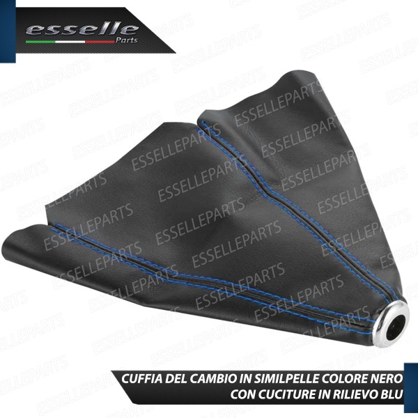 Cuffia Leva Cambio In Similpelle Nero Con Cuciture A Rilevo Blu Ghiera Cromata