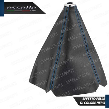 Cuffia Leva Cambio In Similpelle Nero Con Cuciture A Rilevo Blu Ghiera Cromata