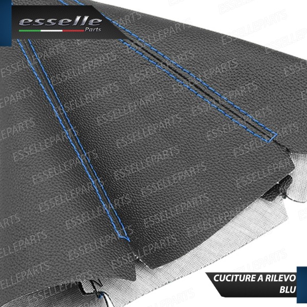 Cuffia Leva Cambio In Similpelle Nero Con Cuciture A Rilevo Blu Ghiera Cromata