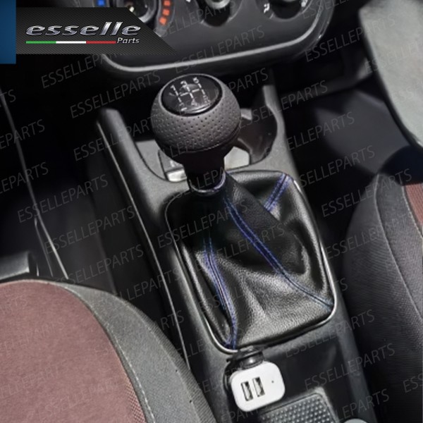 Cuffia Leva Cambio In Similpelle Nero Con Cuciture A Rilevo Blu Ghiera Cromata