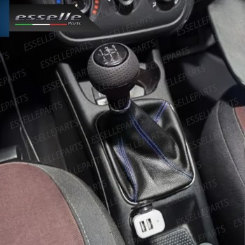 Cuffia Leva Cambio In Similpelle Nero Con Cuciture A Rilevo Blu Ghiera Cromata