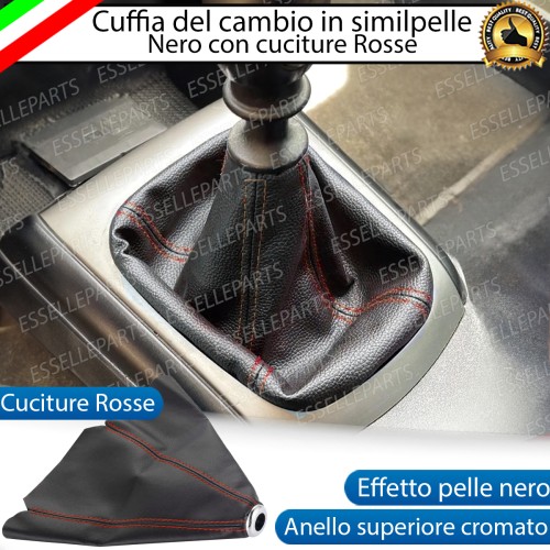 Cuffia Leva Cambio In Similpelle Nero Con Cuciture A Rilevo Rosso Ghiera Cromata