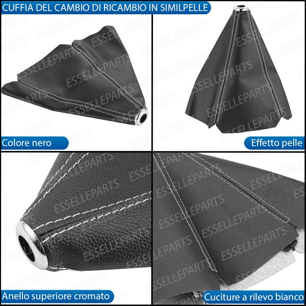 Cuffia Leva Cambio In Similpelle Nero Con Cuciture A Rilevo Bianco Ghiera Cromata