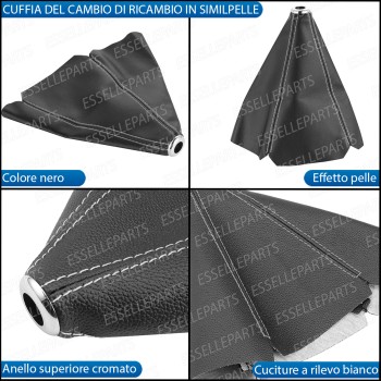 Cuffia Leva Cambio In Similpelle Nero Con Cuciture A Rilevo Bianco Ghiera Cromata