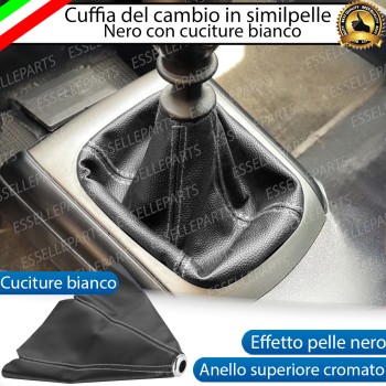 Cuffia Leva Cambio In Similpelle Nero Con Cuciture A Rilevo Bianco Ghiera Cromata