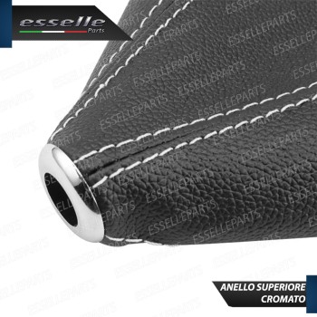 Cuffia Leva Cambio In Similpelle Nero Con Cuciture A Rilevo Bianco Ghiera Cromata