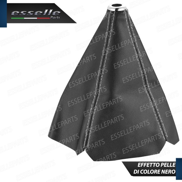 Cuffia Leva Cambio In Similpelle Nero Con Cuciture A Rilevo Bianco Ghiera Cromata