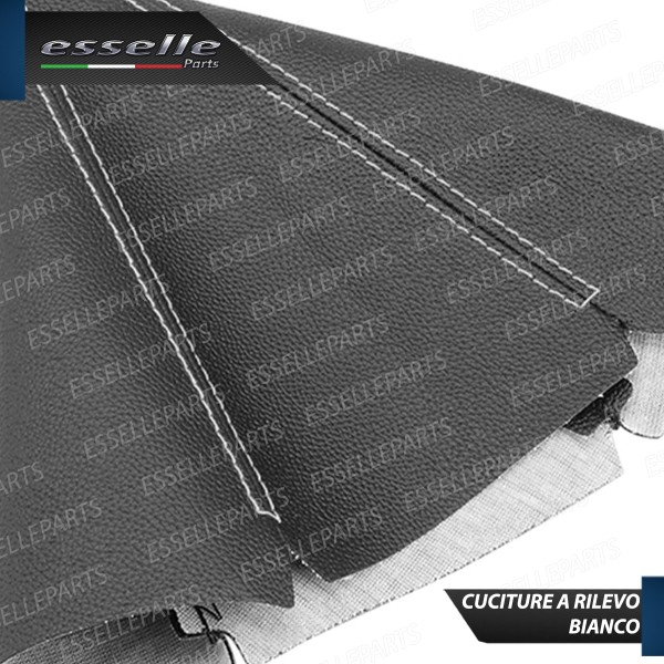 Cuffia Leva Cambio In Similpelle Nero Con Cuciture A Rilevo Bianco Ghiera Cromata