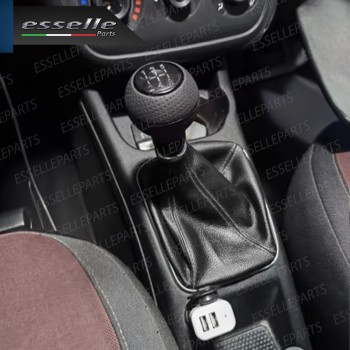 Cuffia Leva Cambio In Similpelle Nero Con Cuciture A Rilevo Bianco Ghiera Cromata