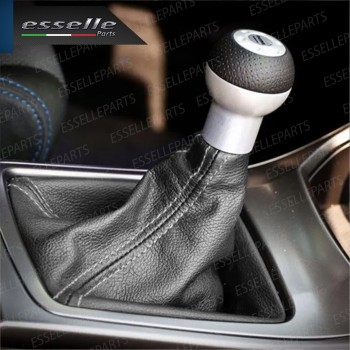 Cuffia Leva Cambio In Similpelle Nero Con Cuciture A Rilevo Bianco Ghiera Cromata