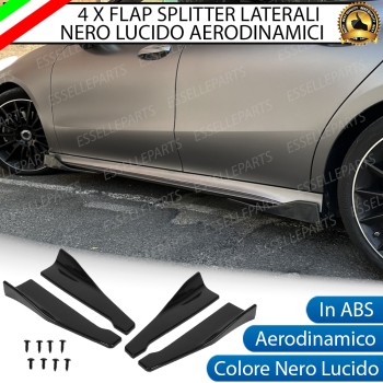 4 X Flap splitter spoiler minigonne laterali Nero Lucido in ABS aerodinamici