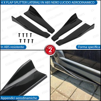 4 X Flap splitter spoiler minigonne laterali Nero Lucido in ABS aerodinamici