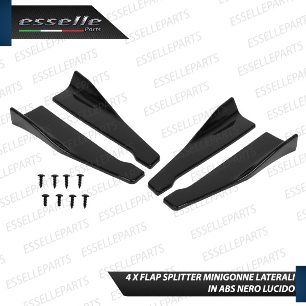 4 X Flap splitter spoiler minigonne laterali Nero Lucido in ABS aerodinamici