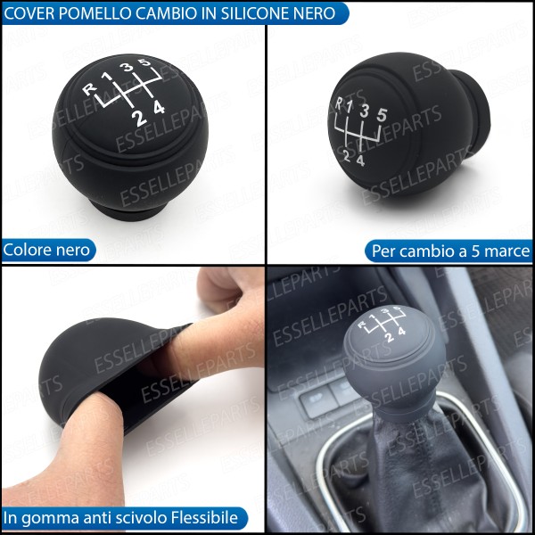 COVER POMELLO IN SILICONE NERO OPACO ERGONOMICO PER CAMBIO 5 MARCE