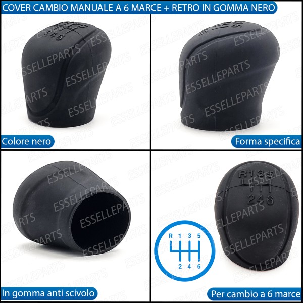 Cover Pomello Cambio Manuale 6 Marce Nero In Gomma Anti Scivolo
