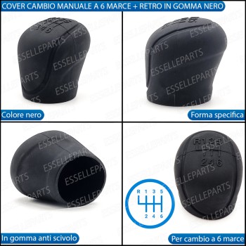 Cover Pomello Cambio Manuale 6 Marce Nero In Gomma Anti Scivolo