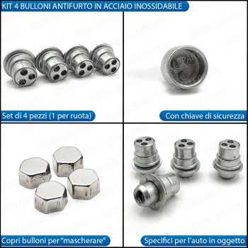 Kit 4 Bulloni In Acciaio Antifurto Cerchi In Lega Per 3 II