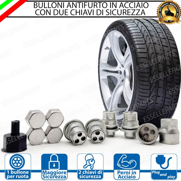 Kit 4 Bulloni In Acciaio Antifurto Cerchi In Ferro Per Ford Mondeo MK3