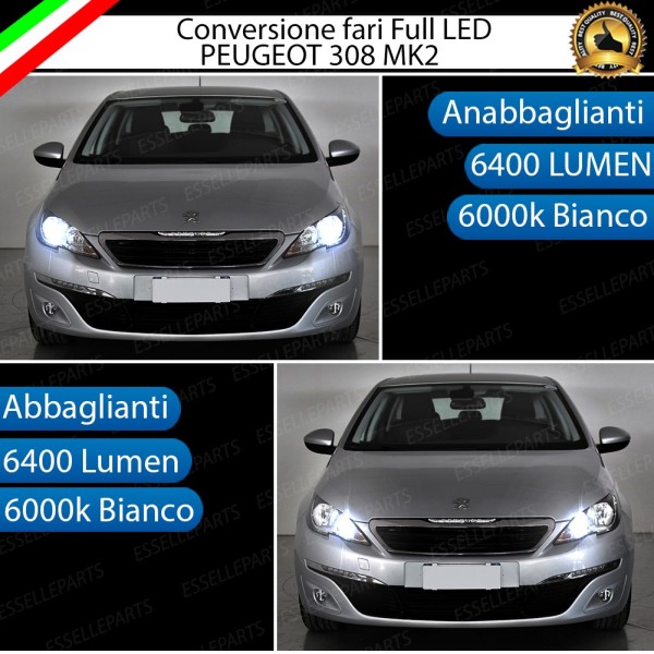 Conversione Fari Full LED 6000K bianco PEUGEOT 208 con fari a parabola