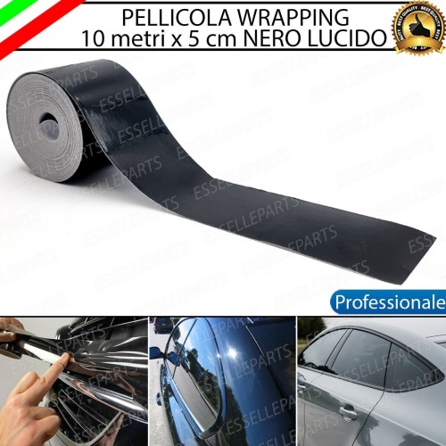 Pellicola Wrapping Nero Lucido Professionale Cromature Esterne Auto 5 cm X 10 mt