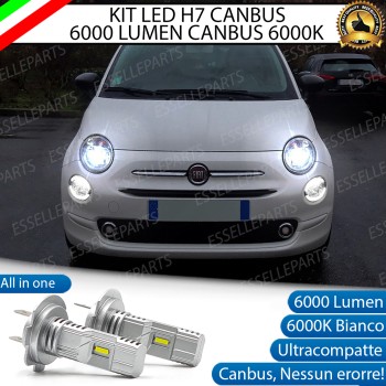 Kit Full LED Ultra Compatto H7 6000 Lumen 6000K Anabbaglianti FIAT 500 Restyling con fari a parabola