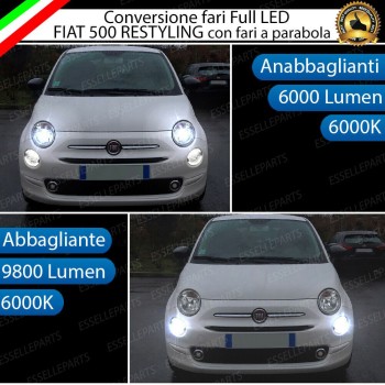 Conversione Fari Full LED 6000K bianco Fiat 500 restyling con fari a parabola