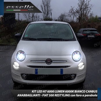 Conversione Fari Full LED 6000K bianco Fiat 500 restyling con fari a parabola