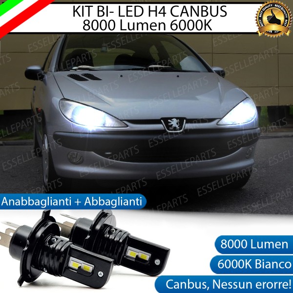 Kit Full LED H4 per Peugeot 206 fino 2006 8000 Lumen 6000K Fari parabola singola