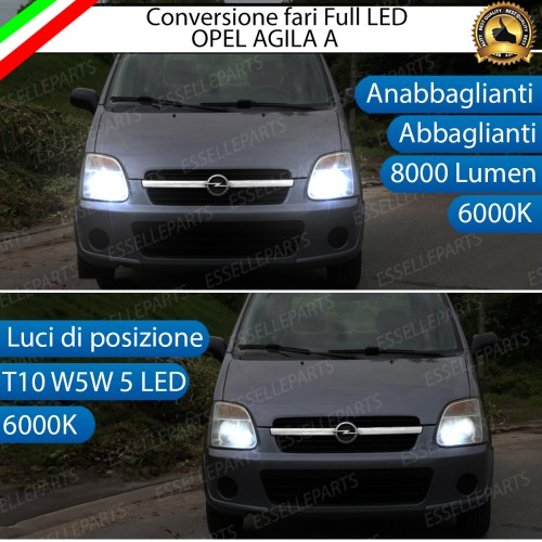 Conversione Fari Full LED 8000 Lumen 6000K Bianco Ghiaccio Opel Agila A