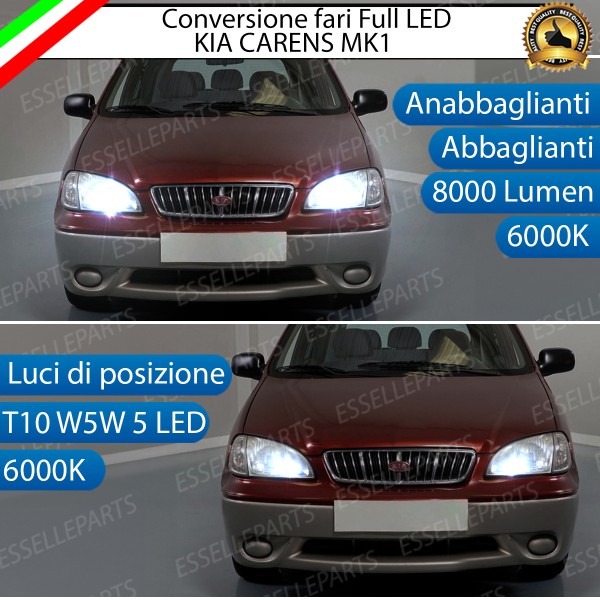 Conversione Fari Full LED 8000 Lumen 6000K Bianco Ghiaccio KIA Carens Mk1