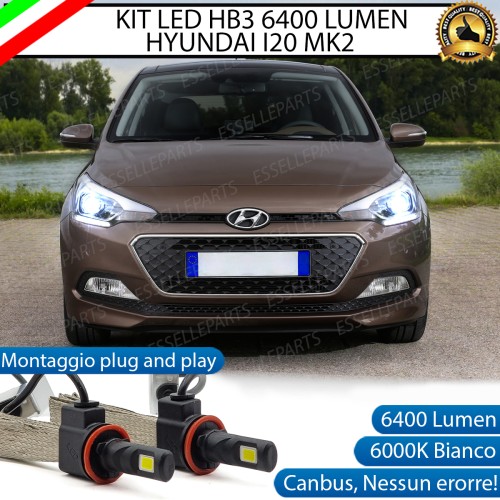 Kit Full LED HB3 6400 Lumen 6000K bianco HYUNDAI I20 MK2 con Fari Lenticolari