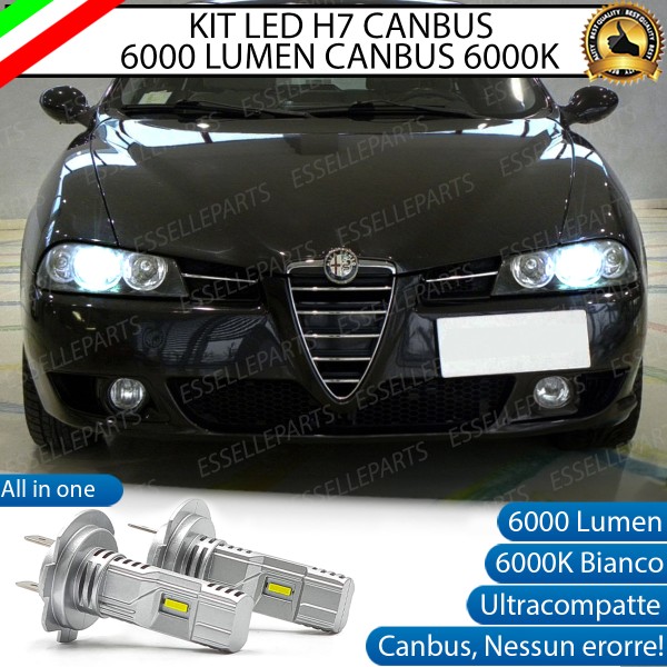 Kit Full LED Coppia H7 Ultra Compatta 6000 Lumen Anabbaglianti Per Alfa Romeo 156 Restyling