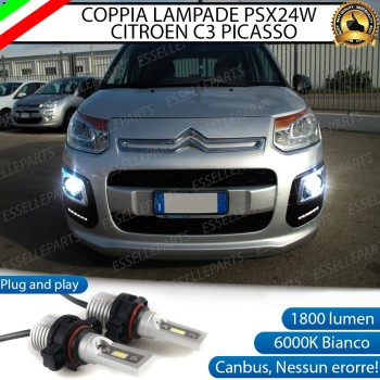 Led Canbus PSX24W Luce Bianca No Error fendinebbia CITROEN C3 PICASSO